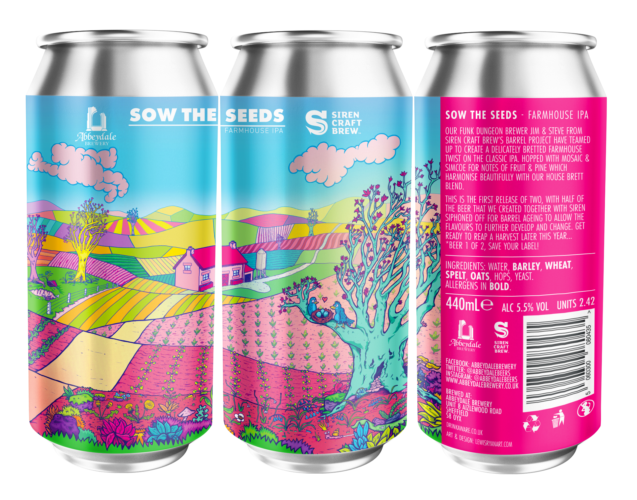 Abbeydale Brewery x Siren Craft Brew - Sow the Seeds Farmhouse IPA Can Label Artwork